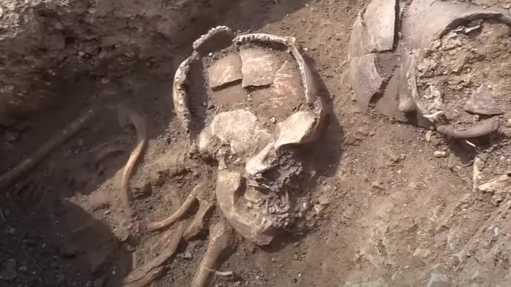 Esqueletos escavados em um cemitério de 6 mil anos na Transilvânia  (Foto: Gherla Info)
