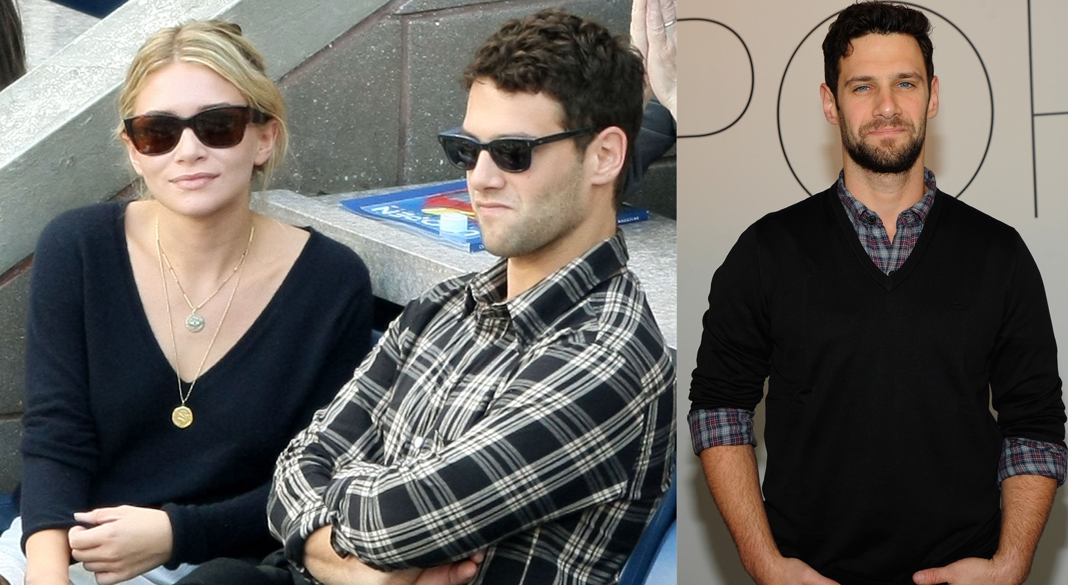 Justin Bartha e Ashley Olsen em 2009, e Justin Bartha em 2014 (Foto: Getty Images)
