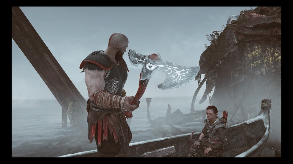 God of War: lance o machado no jogo de PS4 (Foto: Reprodução/Felipe Vinha)