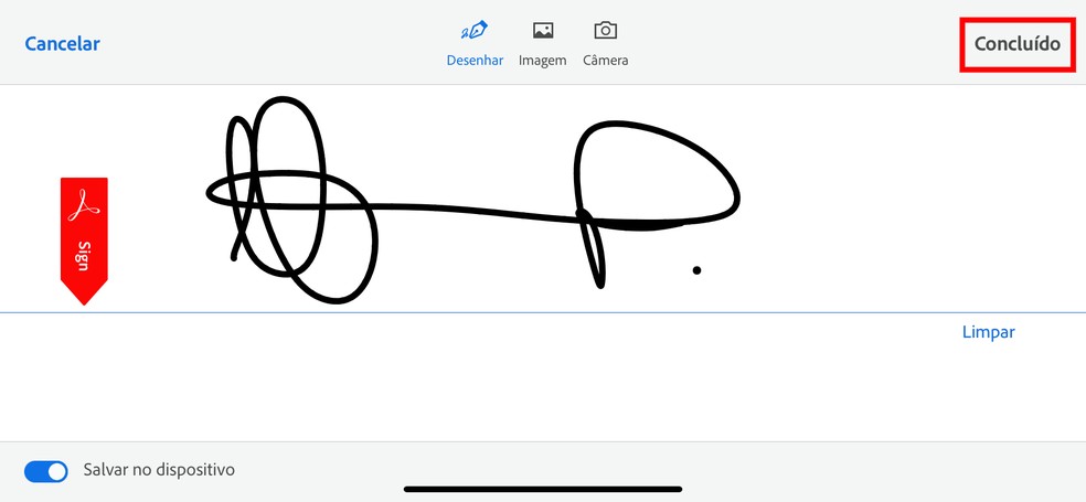 Usuário pode criar assinatura digital desenhando na tela do celular — Foto: Reprodução/Rodrigo Fernandes