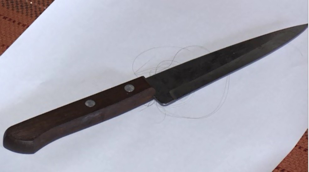 A arma do crime, uma faca de cozinha, foi encontrada com o homem no momento em que ele foi preso — Foto: Reprodução/RPC