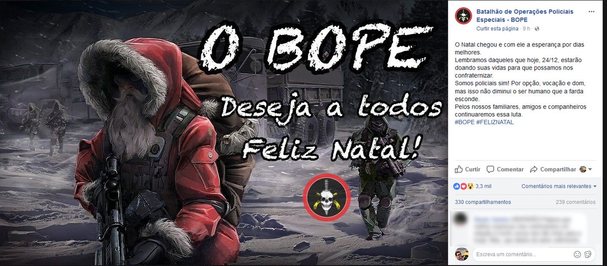 Bope posta mensagem de feliz Natal com imagem de Papai Noel armado | Rio de  Janeiro | G1