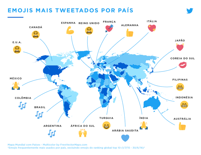 Mapa do Twitter mostra emoji mais comuns em vários países (Foto: Reprodução/Twitter)