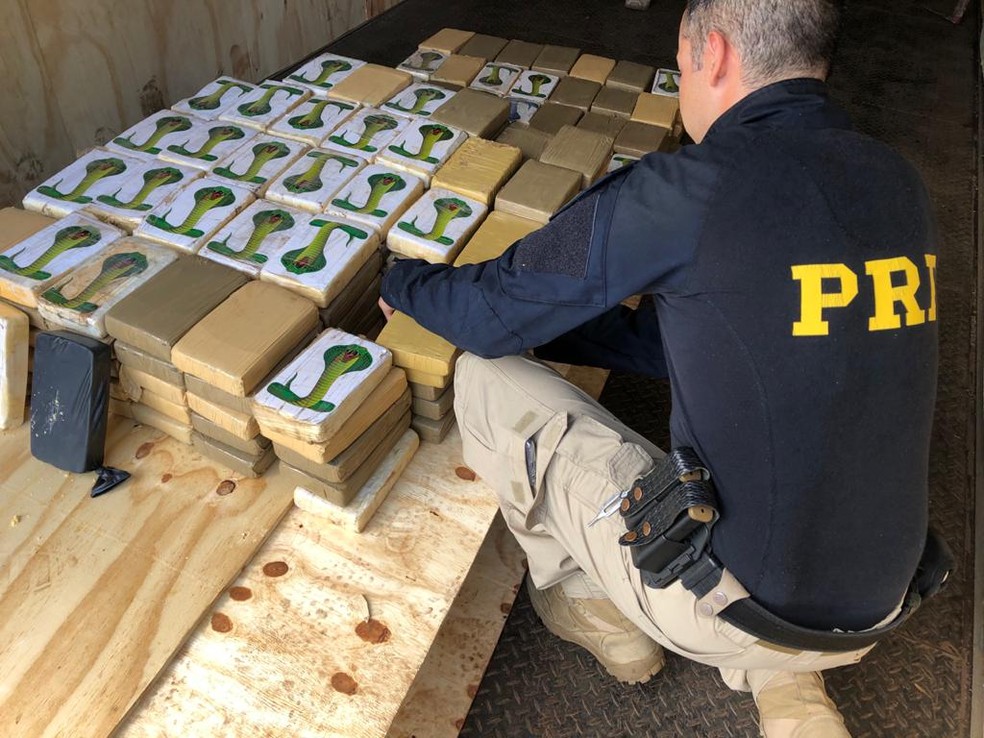 Droga apreendida em fundo falso de caminhão, no Rio Grande do Sul, em janeiro de 2020 — Foto: Polícia Rodoviária Federal/Divulgação