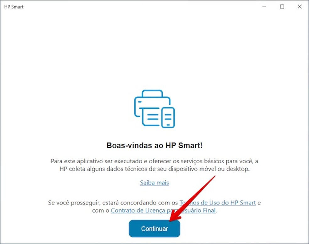Tela inicial do app HP Smart — Foto: Reprodução/Helito Beggiora