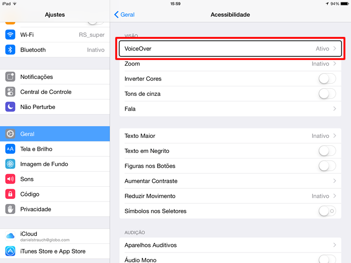 Ative o VoiceOver (Foto: Daniel Ribeiro / TechTudo)