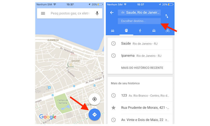 Iniciando um percurso no Google Maps para iPhone (Foto: Reprodução/Marvin Costa)
