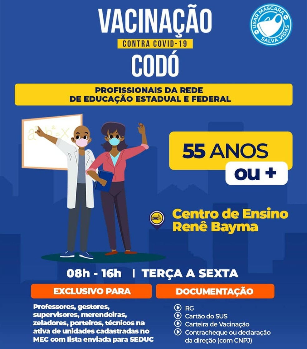 Governo do MA inicia vacinação contra a Covid-19 para trabalhadores da educação; veja calendário das cidades — Foto: Divulgação/Seduc