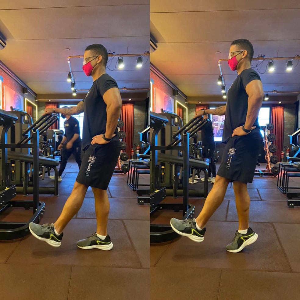 Elevação com uma perna só trabalha o fortalecimento da região de maneira mais centrada. — Foto: Divulgação/ Les Cinq Gym