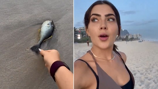 Jade Picon tenta salvar peixe preso na areia e viraliza; assista 