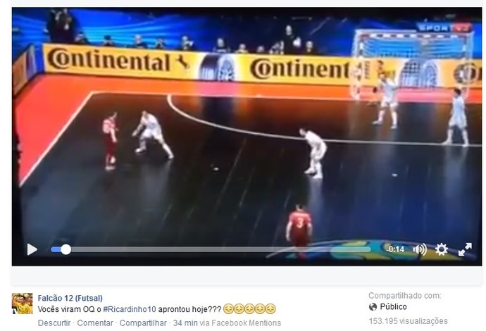 Falcão comenta golaço Ricardinho futsal (Foto: Reprodução Facebook)