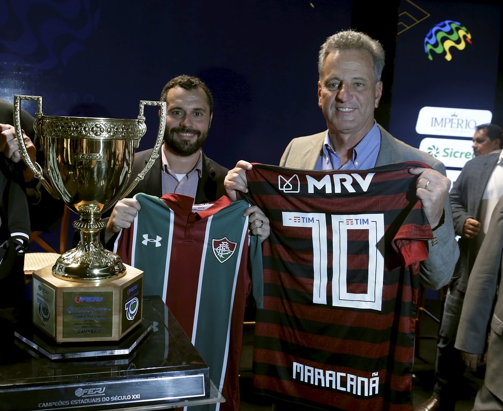 Mário Bittencourt e Rodolfo Landim, presidentes de Fluminense e Flmaneog — Foto: Marcelo Theobald