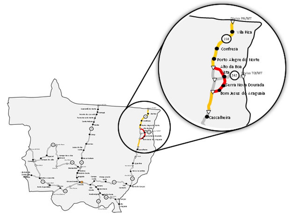 Desvio na BR-158, em  Mato Grosso, deve contornar terra indígena (Foto: DNIT)