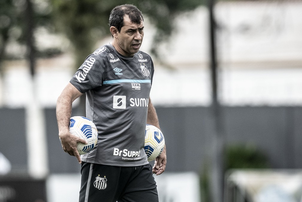 Fábio Carille durante treino do Santos no CT Rei Pelé — Foto: Ivan Storti/Santos FC