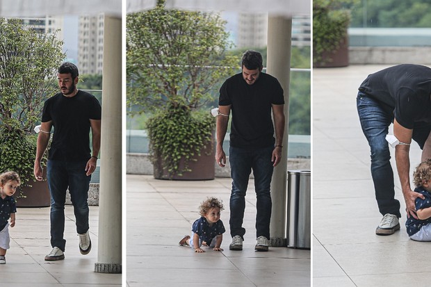 Marcos Veras acompanha passos do filho, Davi, em shopping carioca (Foto: Edson Aipim/AgNews)
