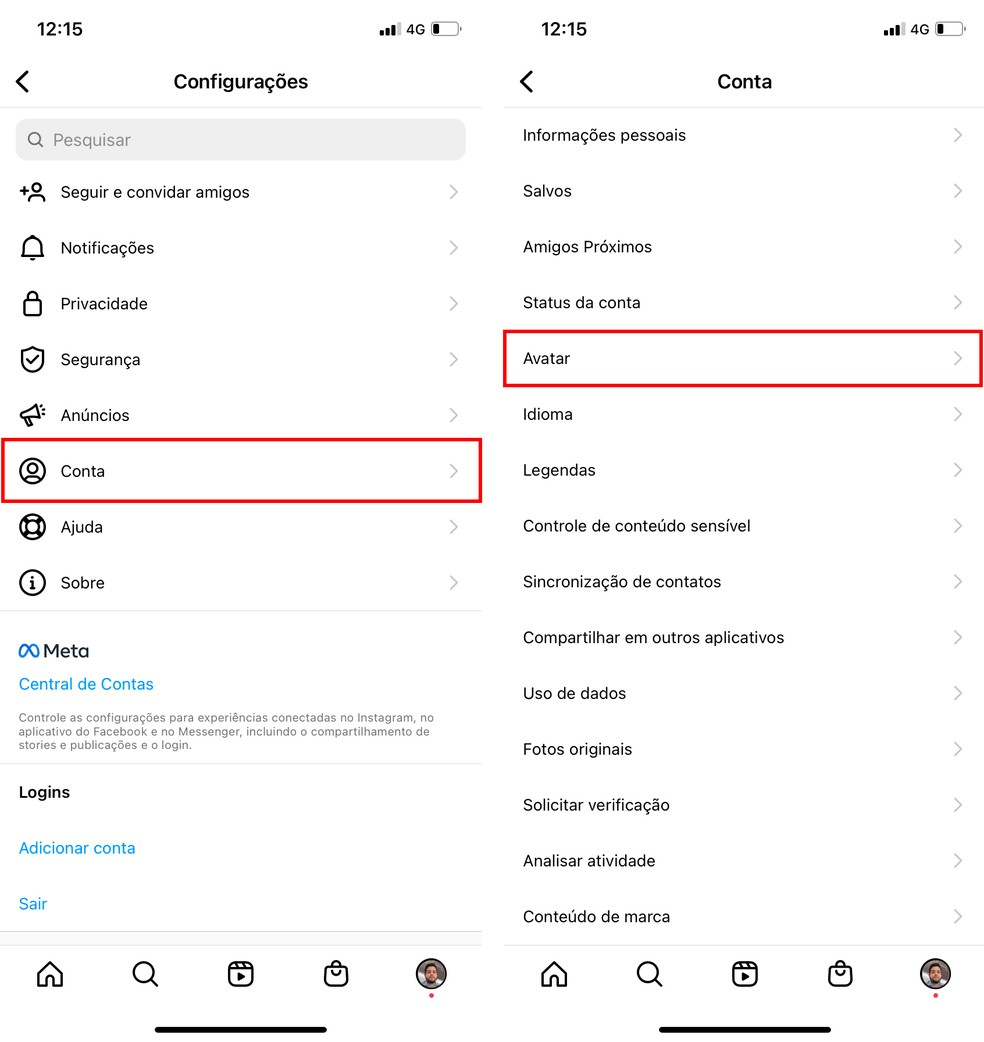 Instagram permite editar personagem por meio das configurações do app — Foto: Reprodução/Rodrigo Fernandes