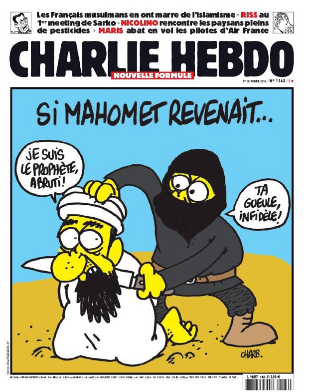 Edição da 'Charlie Hebdo' oublicada em outubro fala sobre 'se Maomé voltasse' (Foto: Reprodução/Facebook Charlie Hebdo)