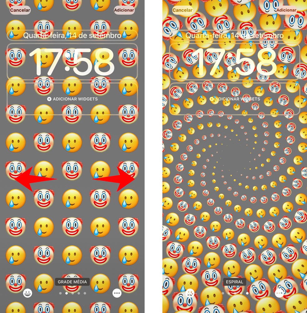 Wallpaper de emoji do iOS 16 tem vários estilos diferentes — Foto: Reprodução/Rodrigo Fernandes