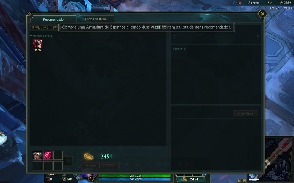 Em League of Legends, comprar itens é uma parte essencial (Foto: Reprodução/Felipe Vinha)