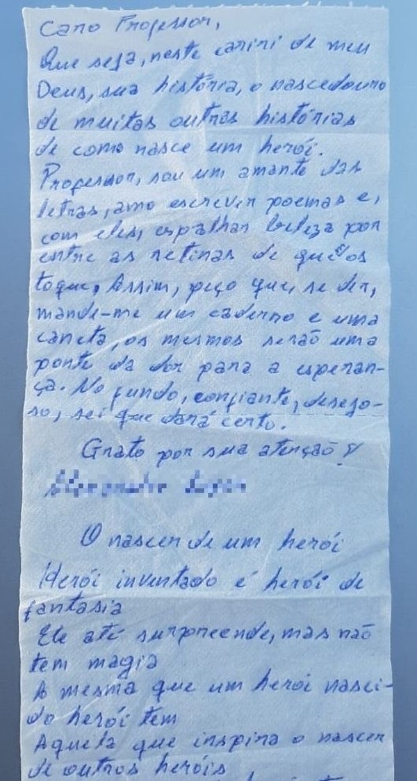 Preso escreve poema em papel higiênico e pede caderno e caneta a professor  no Ceará; 'Amo escrever' | Ceará | G1