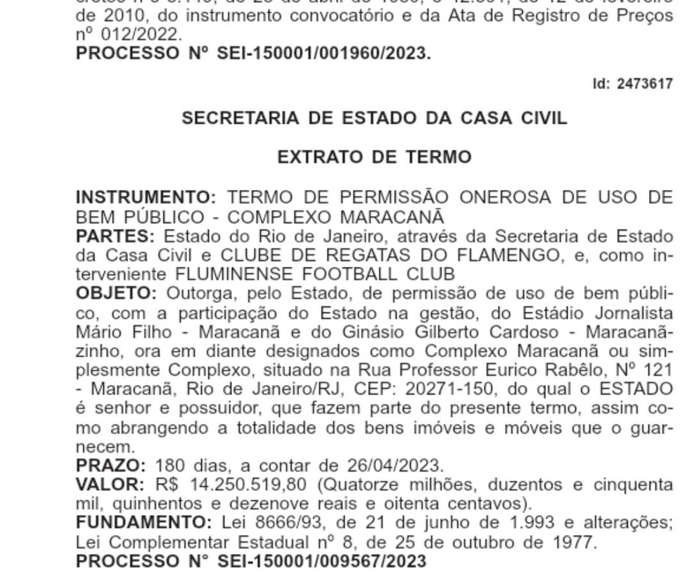 Publicação do acordo no Diário Oficial nesta quarta-feira — Foto: Reprodução
