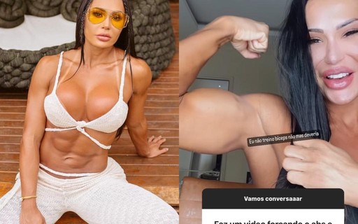 Gracyanne Barbosa exibe bíceps musculosos e admite: "Não treino, mas deveria"