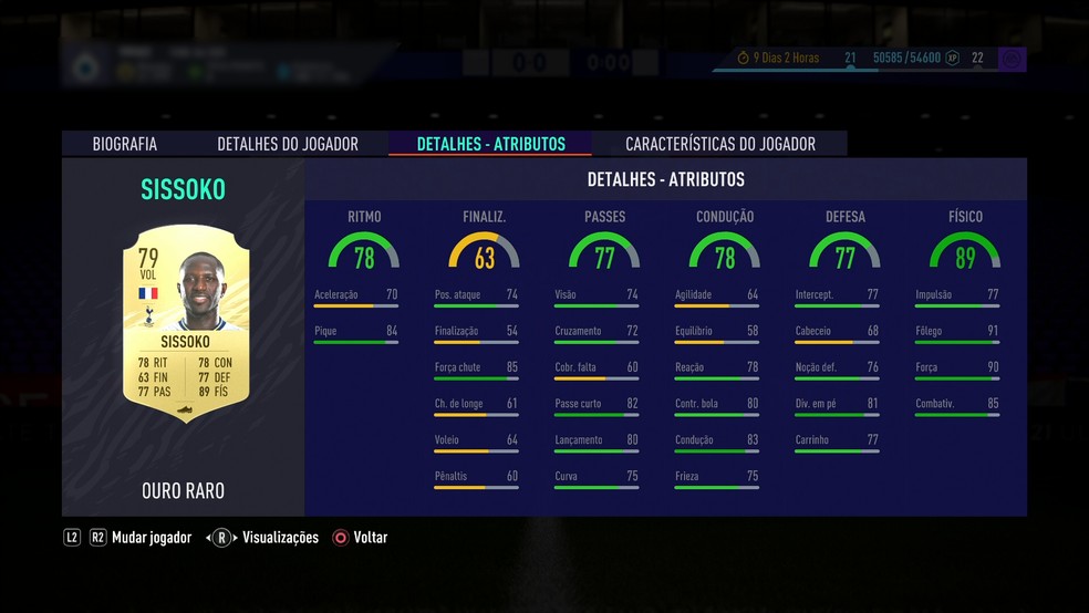 Apesar do nível geral, Sissoko é valorizado no Ultimate Team do FIFA 21 — Foto: Reprodução/Murilo Molina