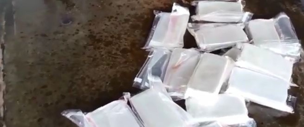 Tabletes de cocaína apreendidos em caminhonete (Foto: PRF/Divulgação)
