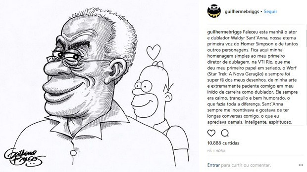 Dublador Guilherme Briggs lamenta morte de Waldyr SantAnna (Foto: Reprodução/Instagram)