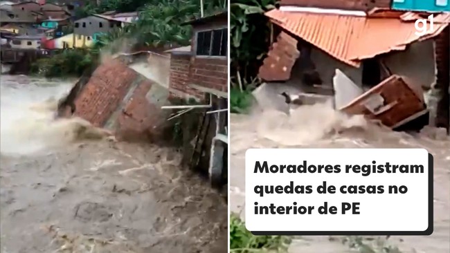 Moradores registram quedas de casas, em Pernambuco
