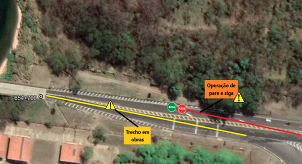 Obras na Rodovia Raposo Tavares alteram tráfego de veículos na região de Presidente Prudente — Foto: Reprodução/Cart