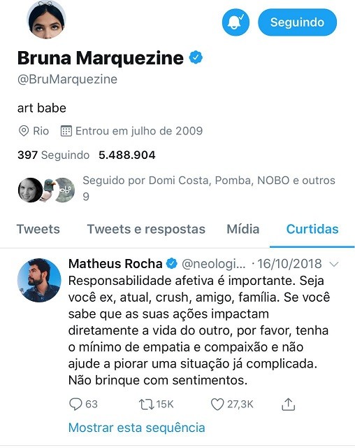 Interação por Bruna Marquezine no Twitter (Foto: Reprodução/Twitter)