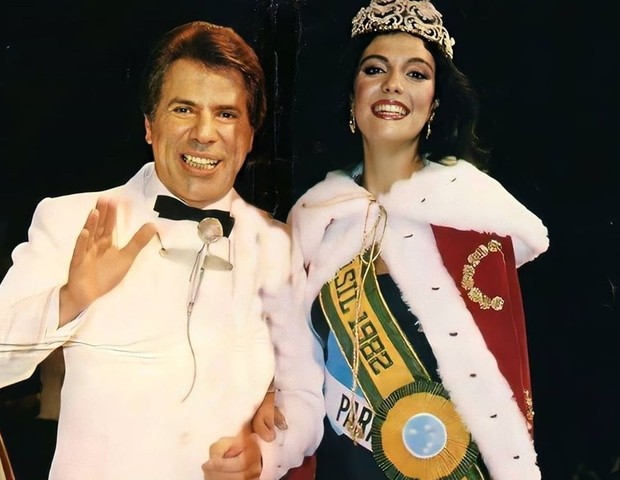 Silvio Santos e Celice Marques, a Miss Brasil 1982 (Foto: Divulgação/SBT)