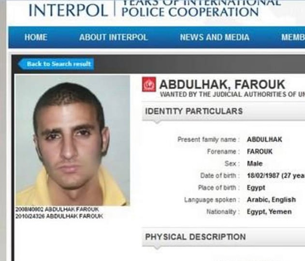 Farouk Abdulhak é procurado pela Interpol pelo assassinato de Martine Vik Magnussen em 2008 — Foto: Reprodução/Interpol
