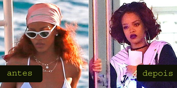 (à dir.) Rihanna em sua viagem mais recente para o Havaí; (à esq.) Rihanna no domingo (3) (Foto: AKM GSI / AKM GSI Brasil)