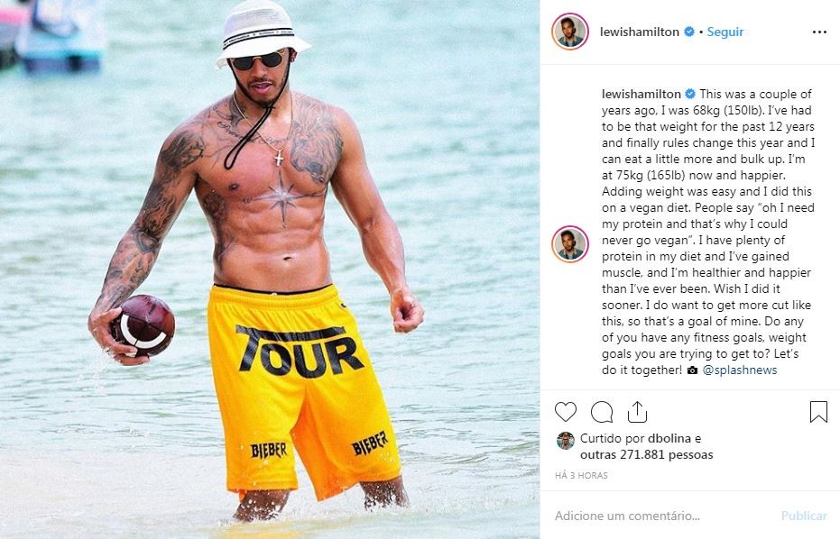 A publicação de Lewis Hamilton no Instagram sobre seu peso (Foto: Reprodução/Instagram)
