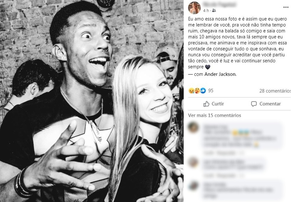 Amiga de Anderson publicou homenagem nas redes sociais — Foto: Reprodução/Facebook