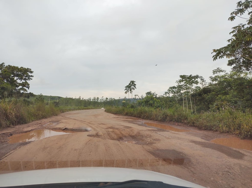 Motorista registra buraco grande aberto na BR-429, entre Alvorada e São Miguel — Foto: Alessandra Costa/Arquivo Pessoal
