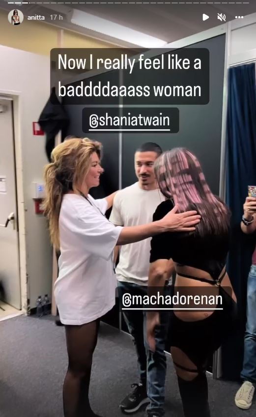 Shania Twain vai ao show de Anitta na Suíça e elogia cantora: 'Ela é incrível'