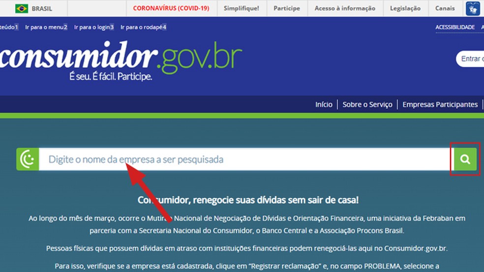Tela inicial do site Consumidor.gov.br — Foto: Reprodução/Marcela Franco