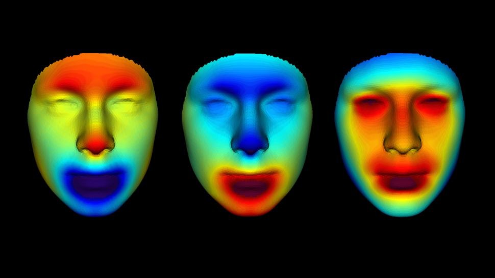 Mapas de calor dos rostos dos homens que viveram no Antigo Egito há mais de 2 mil anos  (Foto: Parabon NanoLabs)