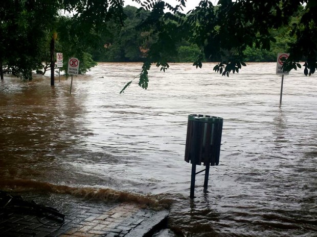 Rua do Porto de Piracicaba tem pontos de alagamentos nesta sexta-feira (20) (Foto: Caroline Giantomaso/G1)