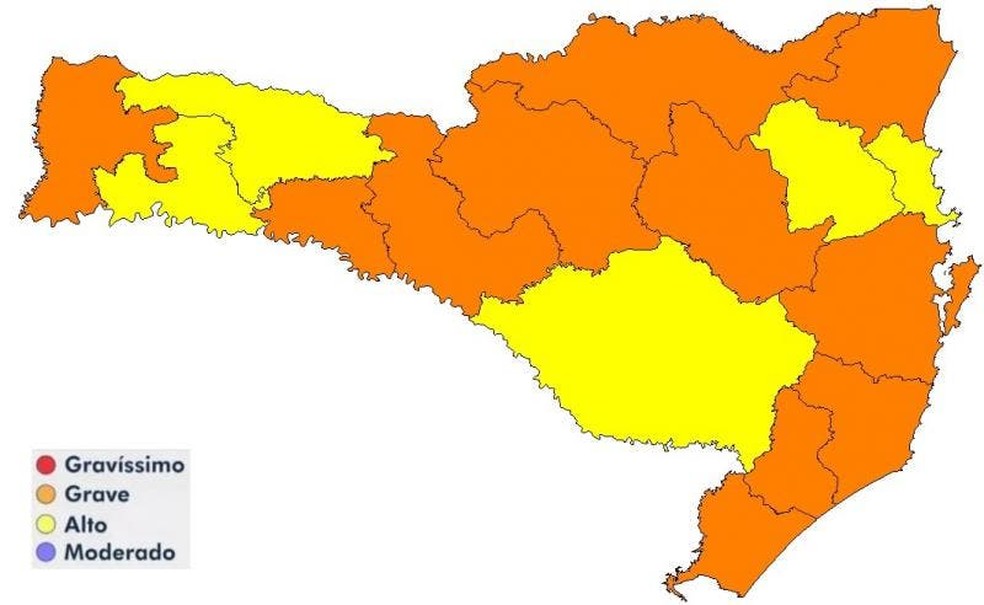 SC tem cinco regiões em risco alto para coronavírus e 11 em situação grave  — Foto: SES/Divulgação 