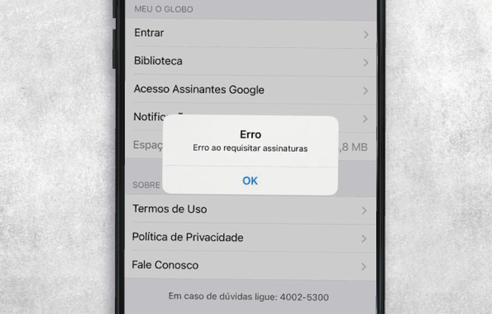 Mensagem de erro no app — Foto: Arte O Globo
