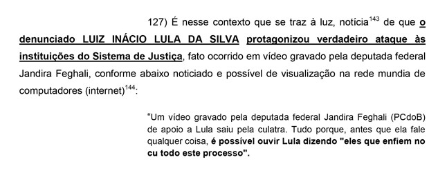 Trecho da denÃºncia do MinistÃ©rio PÃºblico de SÃ£o Paulo que pede a prisÃ£o de Luiz InÃ¡cio Lula da Silva (Foto: ReproduÃ§Ã£o)