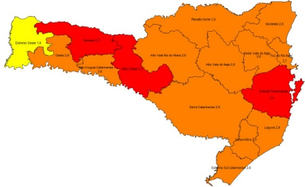 Mapa de risco da Covid-19 SC: atualização de 11 de novembro — Foto: Reprodução/Governo de Santa Catarina
