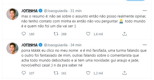 Tweets de João Guilherme (Foto: Reprodução/Twitter)