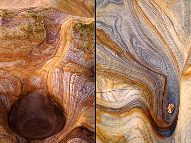 Fotos com complexos padrões espirais em pedras estriadas em Northumberland, na Inglaterra, fazem parte de exposição (Foto: Peter Karry/www.tpoty.com/BBC)