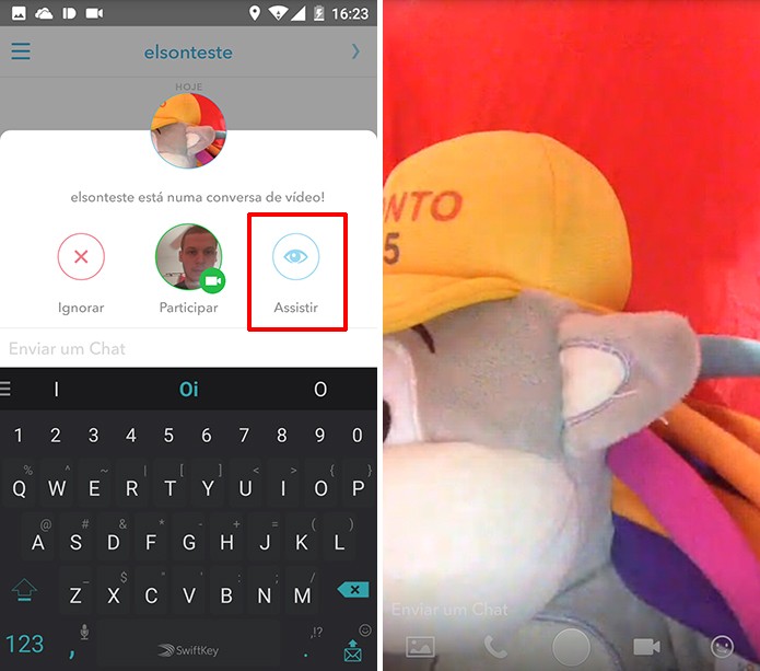 Snapchat oferece a possibilidade de apenas assistir a uma chamada de vídeo (Foto: Reprodução/Elson de Souza)