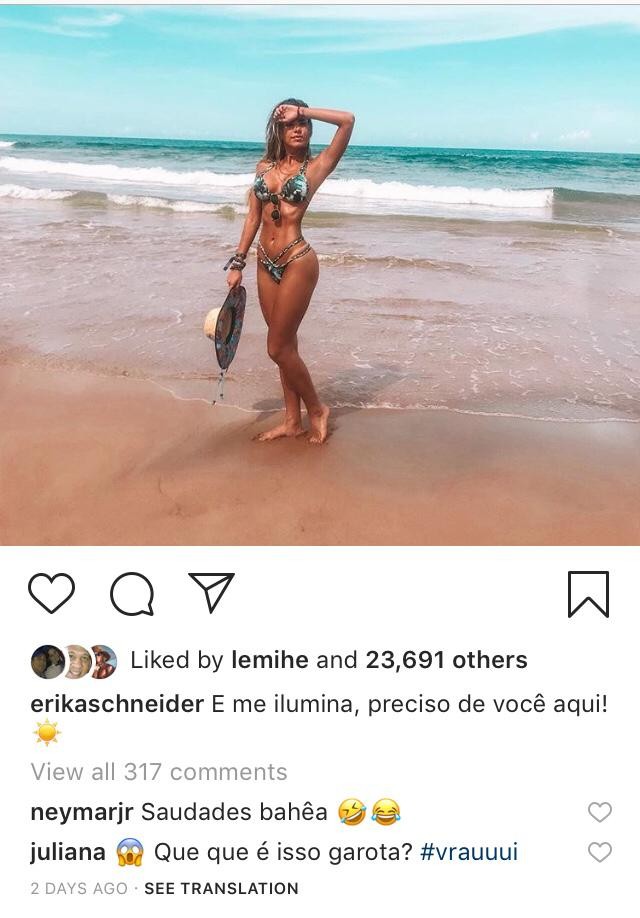 neymar comenta foto de bailarina do Faustão (Foto: Reprodução / Instagram)